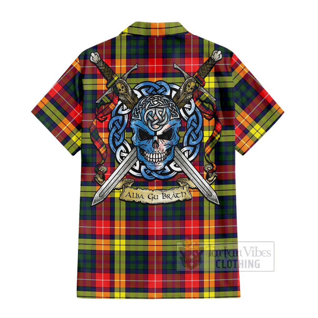 Dewar Tartan Hawaiian Shirt with Family Crest Celtic Skull Style - Tartan Vibes Clothing
