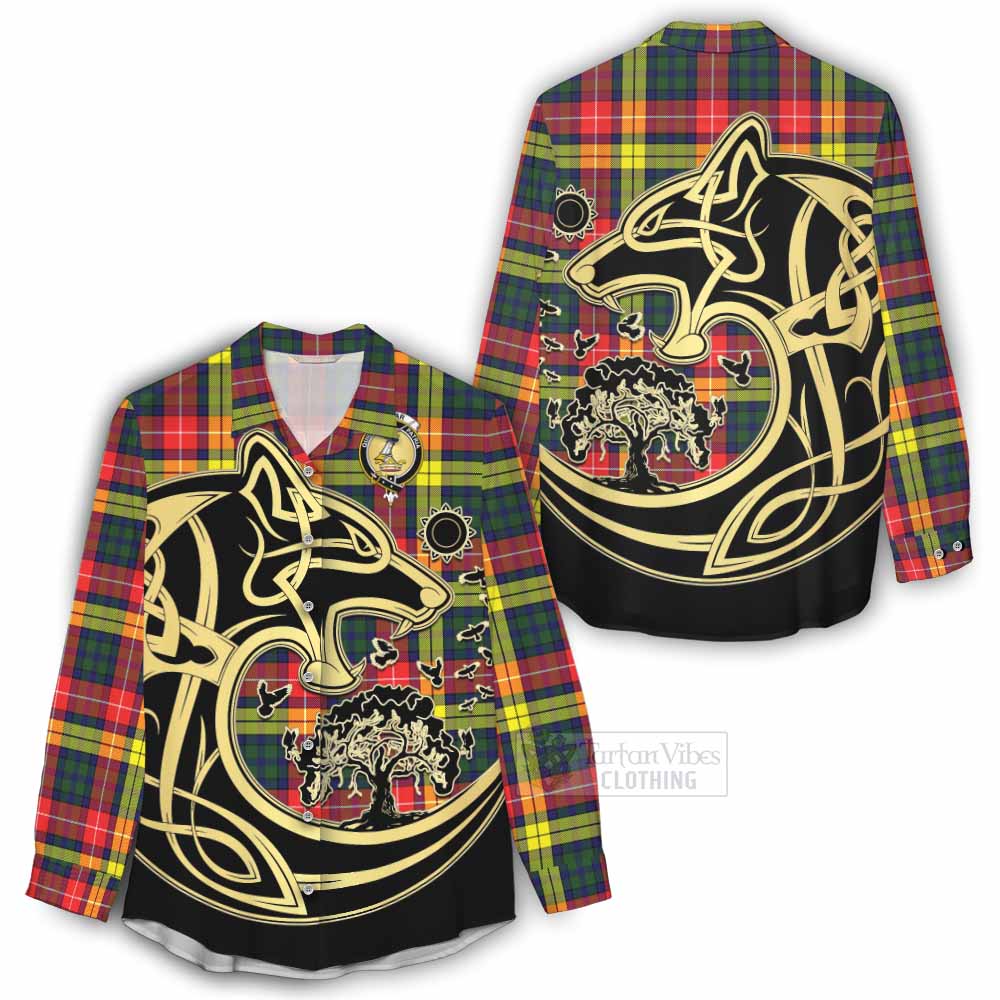 Dewar Tartan Women's Casual Shirt with Family Crest Celtic Wolf Style - Tartan Vibes Clothing