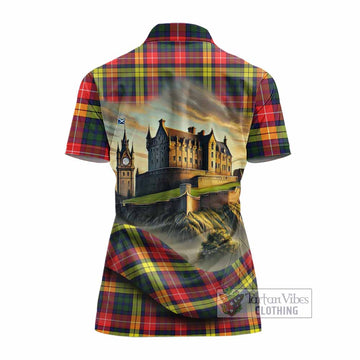 Dewar Tartan Family Crest Women's Polo Shirt with Scottish Ancient Castle Style - Tartan Vibes Clothing