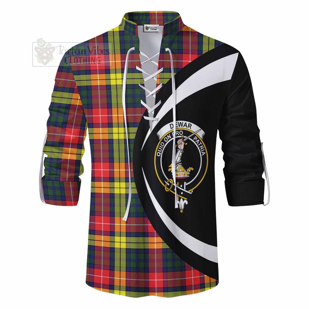 Dewar Tartan Ghillie Kilt Shirt with Family Crest Circle Style - Tartan Vibes Clothing