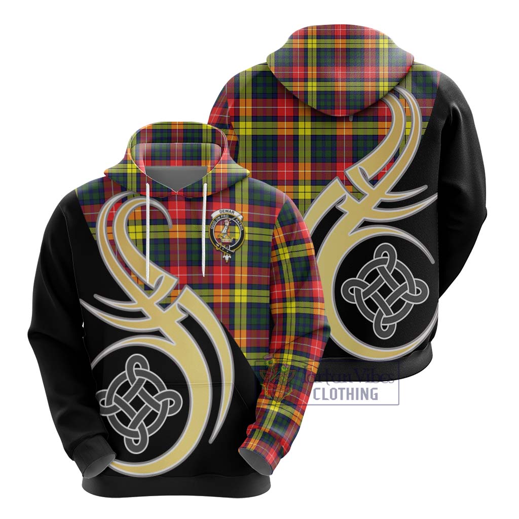 Dewar Tartan Hoodie with Family Crest and Celtic Symbol Style - Tartan Vibes Clothing