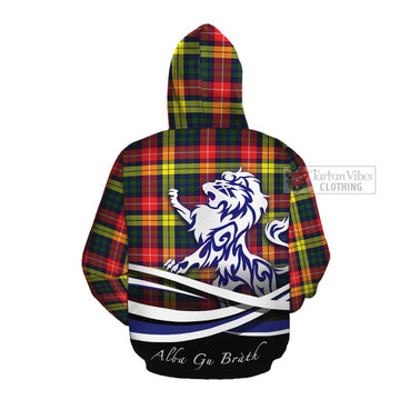 Dewar Tartan Cotton Hoodie with Alba Gu Brath Regal Lion Emblem Pullover Hoodie - Tartan Vibes Clothing