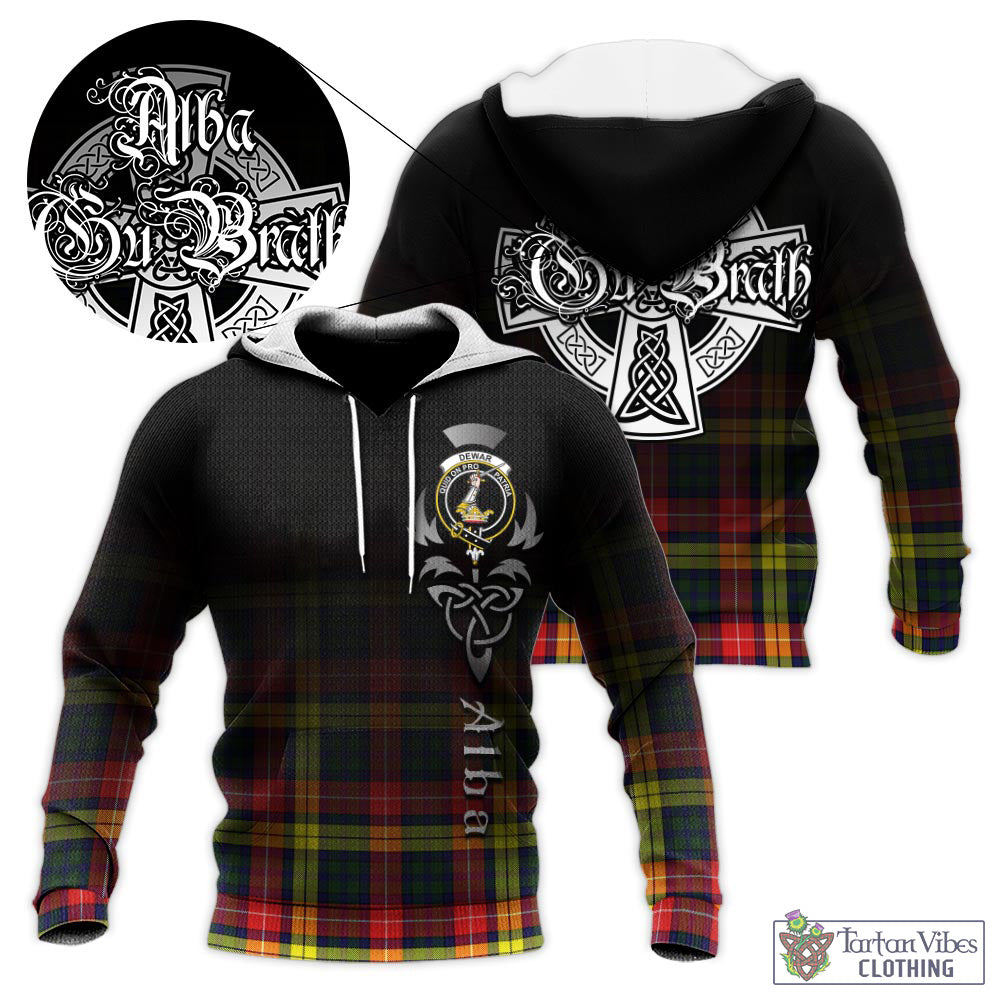 Dewar Tartan Knitted Hoodie Featuring Alba Gu Brath Family Crest Celtic Inspired - Tartan Vibes Clothing