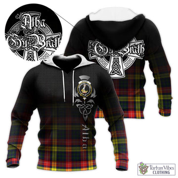 Dewar Tartan Knitted Hoodie Featuring Alba Gu Brath Family Crest Celtic Inspired