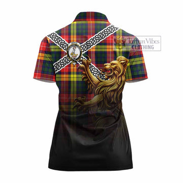 Dewar Crest Tartan Women's Polo Shirt with Golden Lion Emblem Celtic Style - Tartan Vibes Clothing