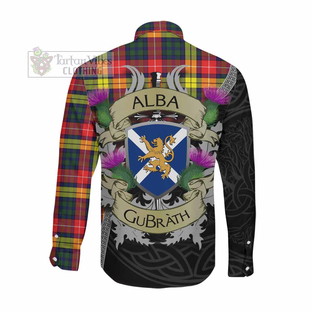 Dewar Tartan Family Crest Long Sleeve Button Shirt Lion Rampant Royal Thistle Shield Celtic Inspired Men's Shirt - Tartan Vibes Clothing