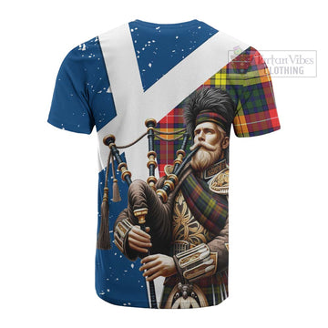 Tartan Vibes Clothing Dewar Tartan Cotton T-shirt with Family Crest Scottish Bagpiper Vibes