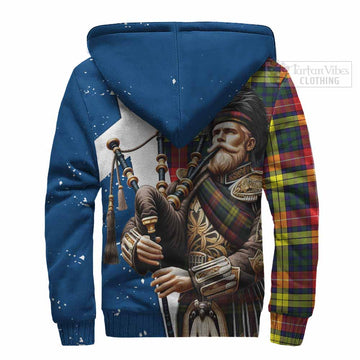 Dewar Tartan Sherpa Hoodie with Family Crest Scottish Bagpiper Vibes - Tartan Vibes Clothing