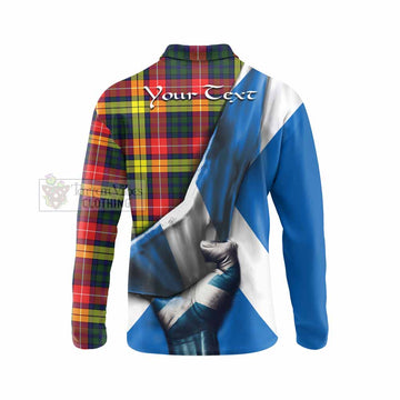 Dewar Tartan Long Sleeve Polo Shirt with Family Crest Scotland Patriotic Style - Tartan Vibes Clothing