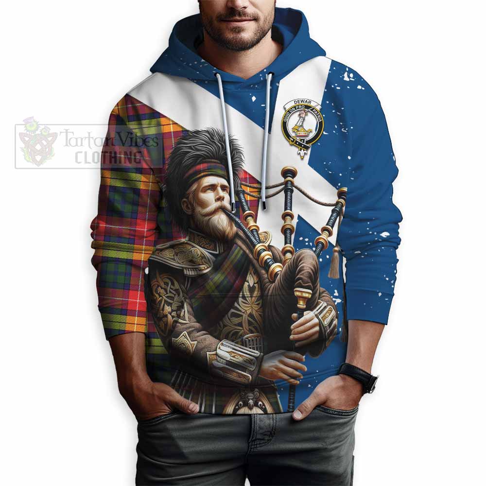 Dewar Tartan Hoodie with Family Crest Scottish Bagpiper Vibes - Tartan Vibes Clothing