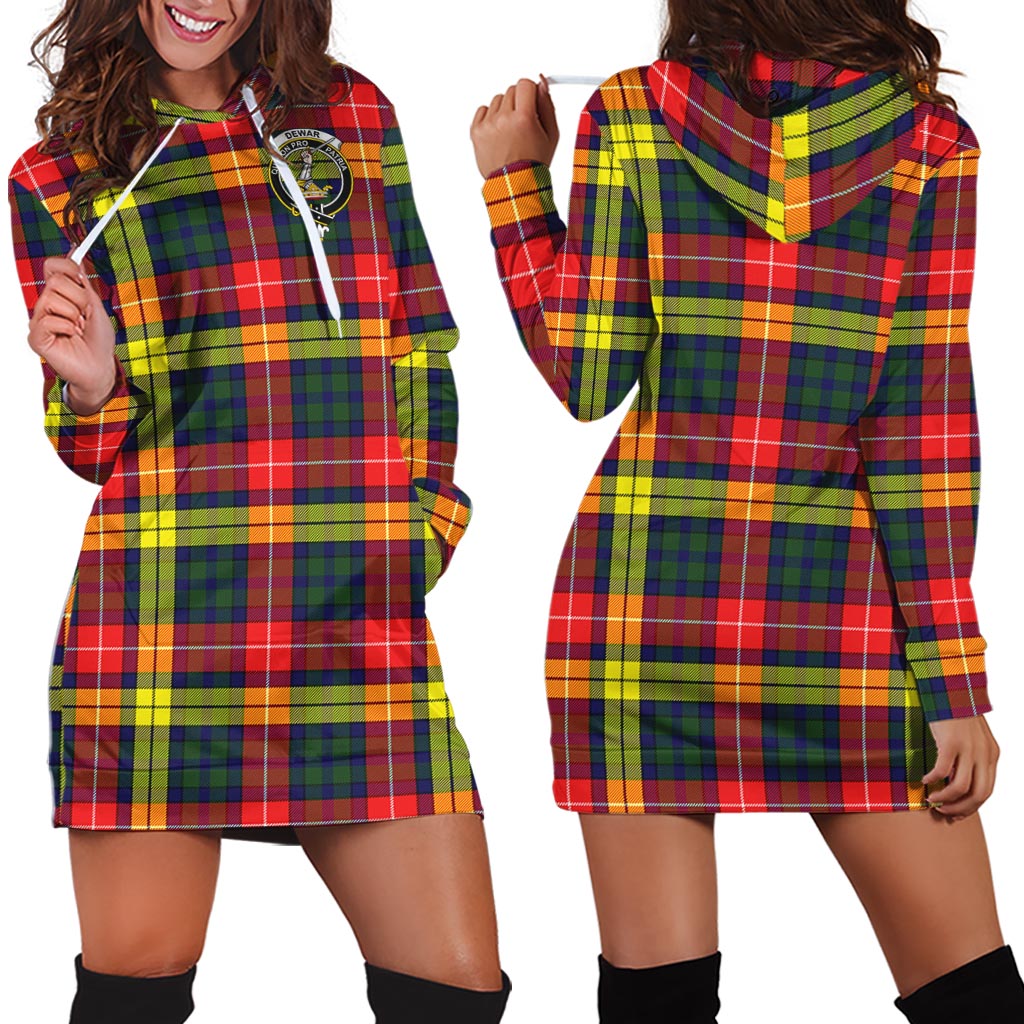 Dewar Tartan Hoodie Dress with Family Crest - Tartan Vibes Clothing