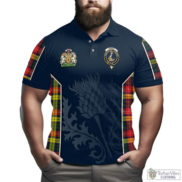 Dewar Tartan Men's Polo Shirt with Family Crest and Scottish Thistle Vibes Sport Style - Tartan Vibes Clothing