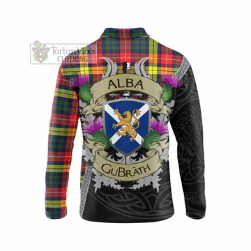 Dewar Tartan Family Crest Long Sleeve Polo Shirt Lion Rampant Royal Thistle Shield Celtic Inspired - Tartan Vibes Clothing
