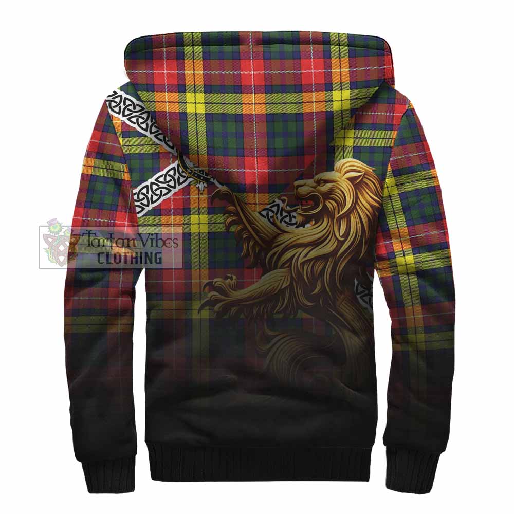 Dewar Crest Tartan Sherpa Hoodie with Golden Lion Emblem Celtic Style - Tartan Vibes Clothing