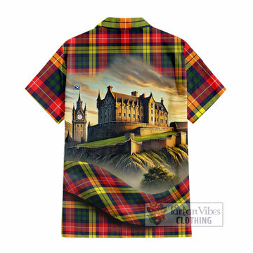 Dewar Tartan Family Crest Hawaiian Shirt with Scottish Ancient Castle Style - Tartan Vibes Clothing