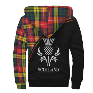 Dewar Tartan Sherpa Hoodie with Family Crest Curve Style - Tartan Vibes Clothing