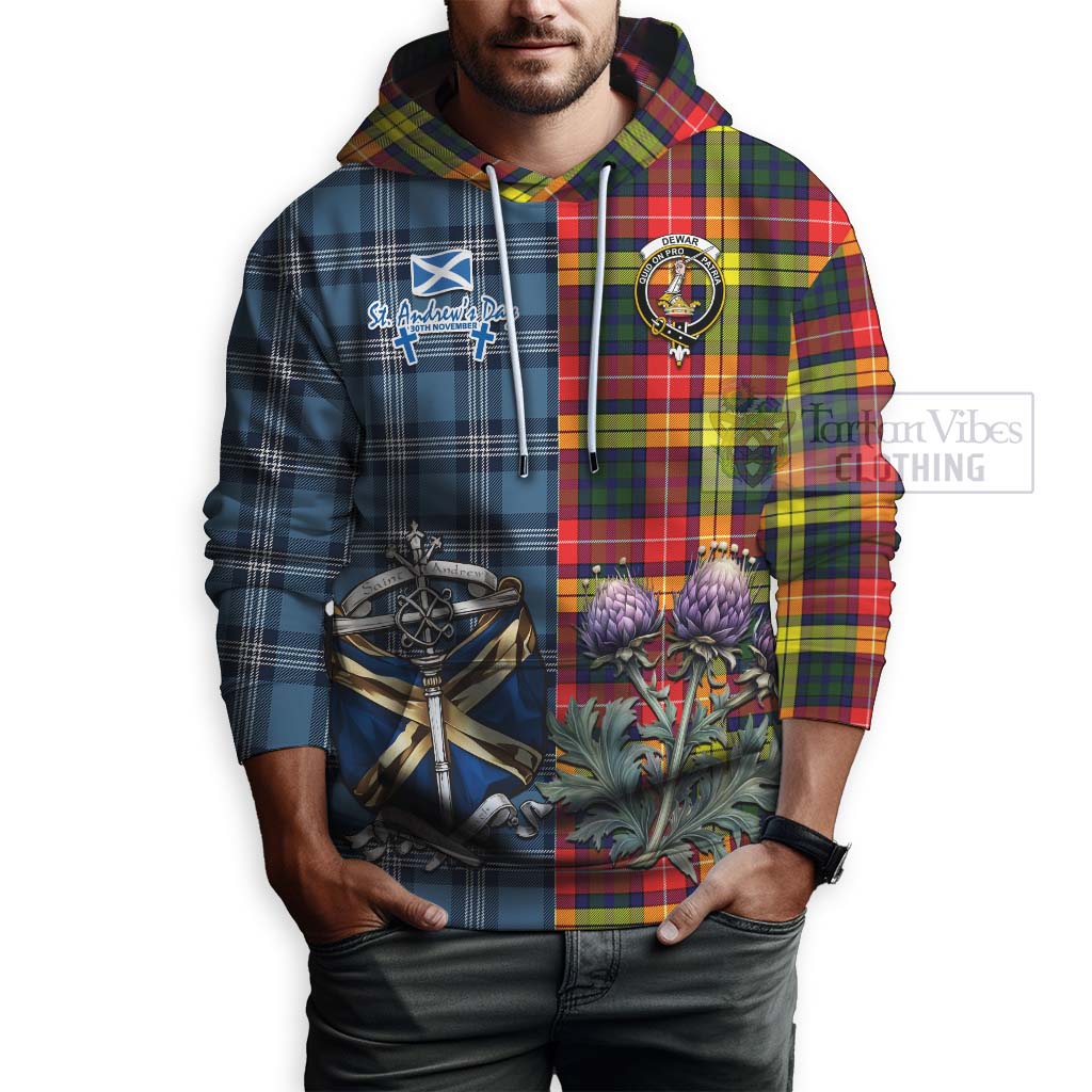 Dewar Tartan Hoodie Happy St. Andrew's Day Half Tartan Style - Tartan Vibes Clothing