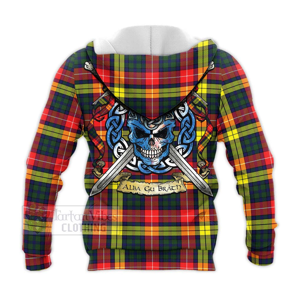 Dewar Tartan Knitted Hoodie with Family Crest Celtic Skull Style - Tartan Vibes Clothing