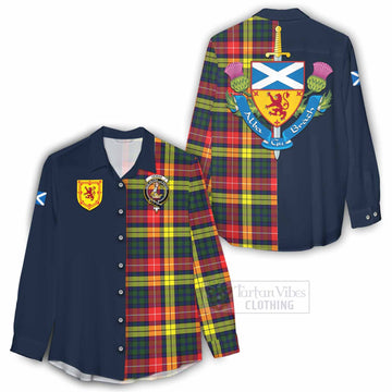 Dewar Tartan Women's Casual Shirt Alba with Scottish Lion Royal Arm Half Style - Tartan Vibes Clothing