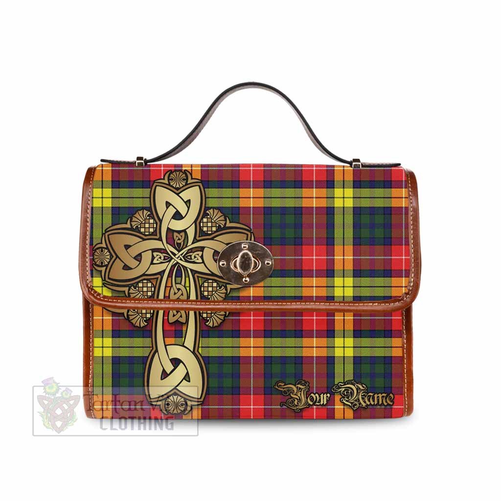 Tartan Vibes Clothing Dewar Tartan Waterproof Canvas Bag Golden Thistle Celtic Cross Style