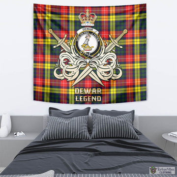 Dewar Tartan Tapestry with Clan Crest and the Golden Sword of Courageous Legacy - Tartan Vibes Clothing