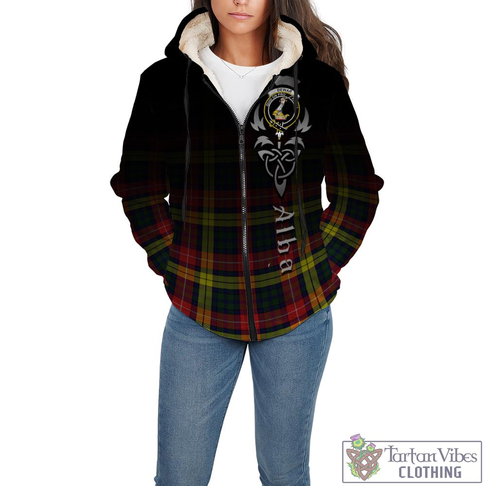 Dewar Tartan Sherpa Hoodie Featuring Alba Gu Brath Family Crest Celtic Inspired - Tartan Vibes Clothing