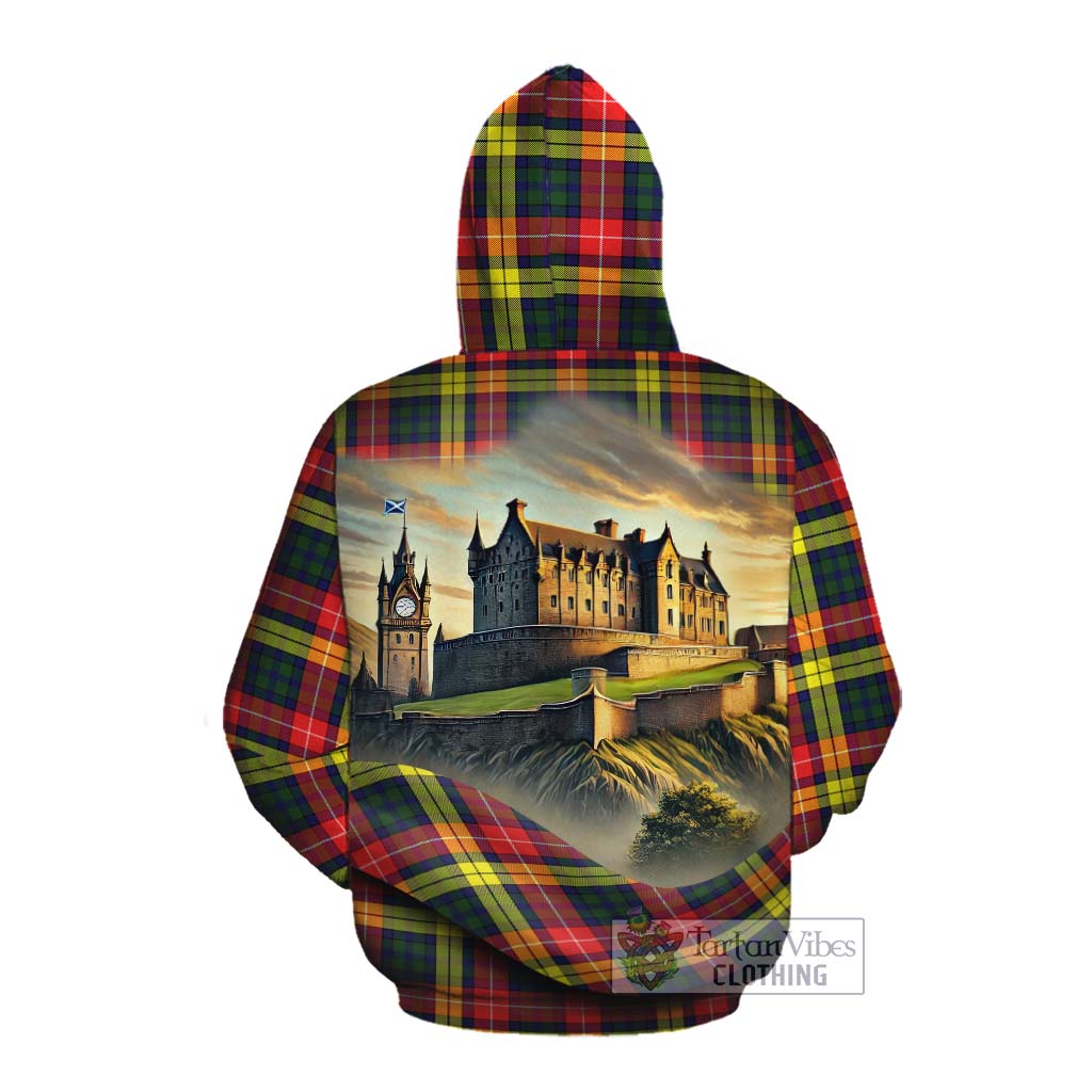 Dewar Tartan Family Crest Cotton Hoodie with Scottish Ancient Castle Style Pullover Hoodie - Tartan Vibes Clothing