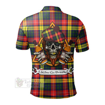 Dewar Tartan Polo Shirt with Family Crest and Bearded Skull Holding Bottles of Whiskey - Tartan Vibes Clothing