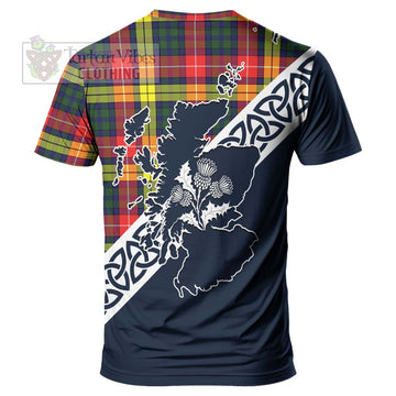 Dewar Tartan T-Shirt Featuring Thistle and Scotland Map - Tartanvibesclothing Store