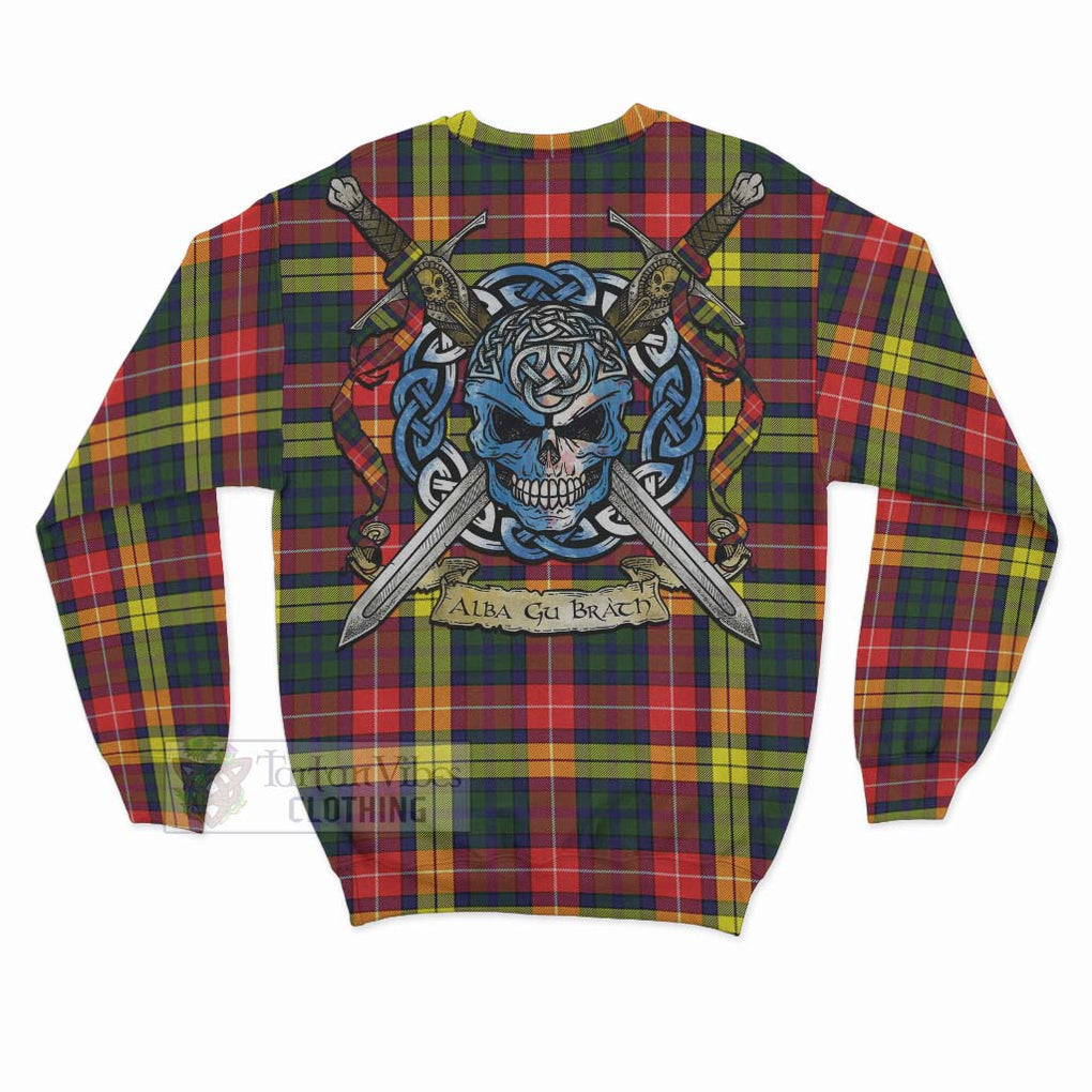 Dewar Tartan Sweatshirt with Family Crest Celtic Skull Style - Tartan Vibes Clothing