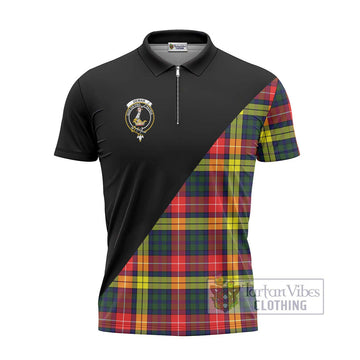 Dewar Tartan Zipper Polo Shirt with Family Crest and Military Logo Style - Tartan Vibes Clothing