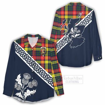 Dewar Tartan Women's Casual Shirt Featuring Thistle and Scotland Map - Tartan Vibes Clothing