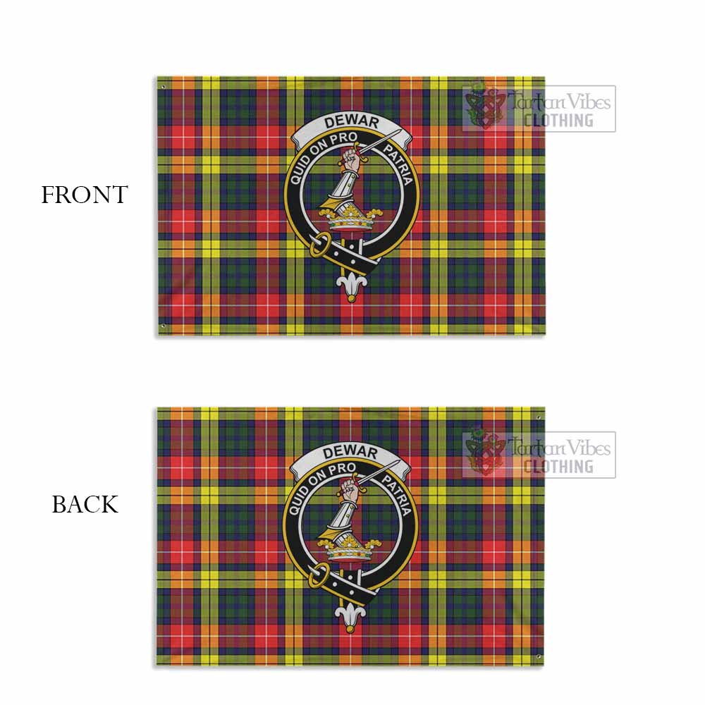 Tartan Vibes Clothing Dewar Tartan House Flag with Family Crest
