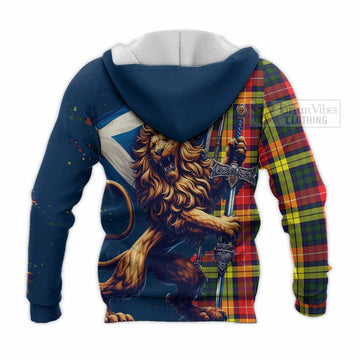Dewar Tartan Family Crest Knitted Hoodie with Scottish Majestic Lion - Tartan Vibes Clothing