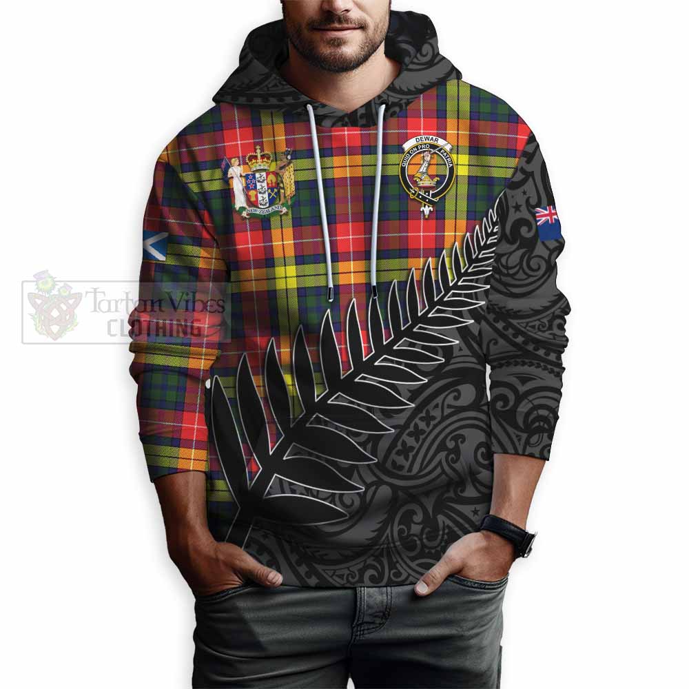 Dewar Crest Tartan Hoodie with New Zealand Silver Fern Half Style - Tartan Vibes Clothing