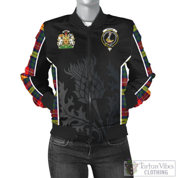 Dewar Tartan Bomber Jacket with Family Crest and Scottish Thistle Vibes Sport Style