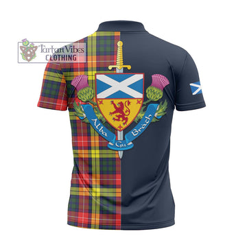 Dewar Tartan Zipper Polo Shirt Alba with Scottish Lion Royal Arm Half Style - Tartan Vibes Clothing