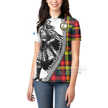 Dewar Tartan Clan Crest Women's Polo Shirt with Highlander Warrior Celtic Style - Tartan Vibes Clothing