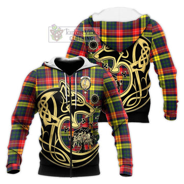 Dewar Tartan Knitted Hoodie with Family Crest Celtic Wolf Style Unisex Knitted Zip Hoodie - Tartan Vibes Clothing