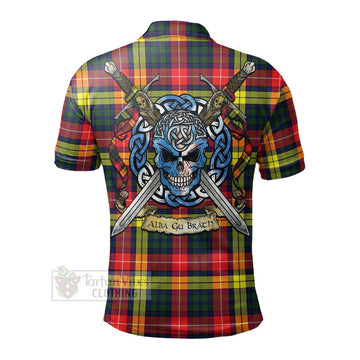Dewar Tartan Polo Shirt with Family Crest Celtic Skull Style - Tartan Vibes Clothing