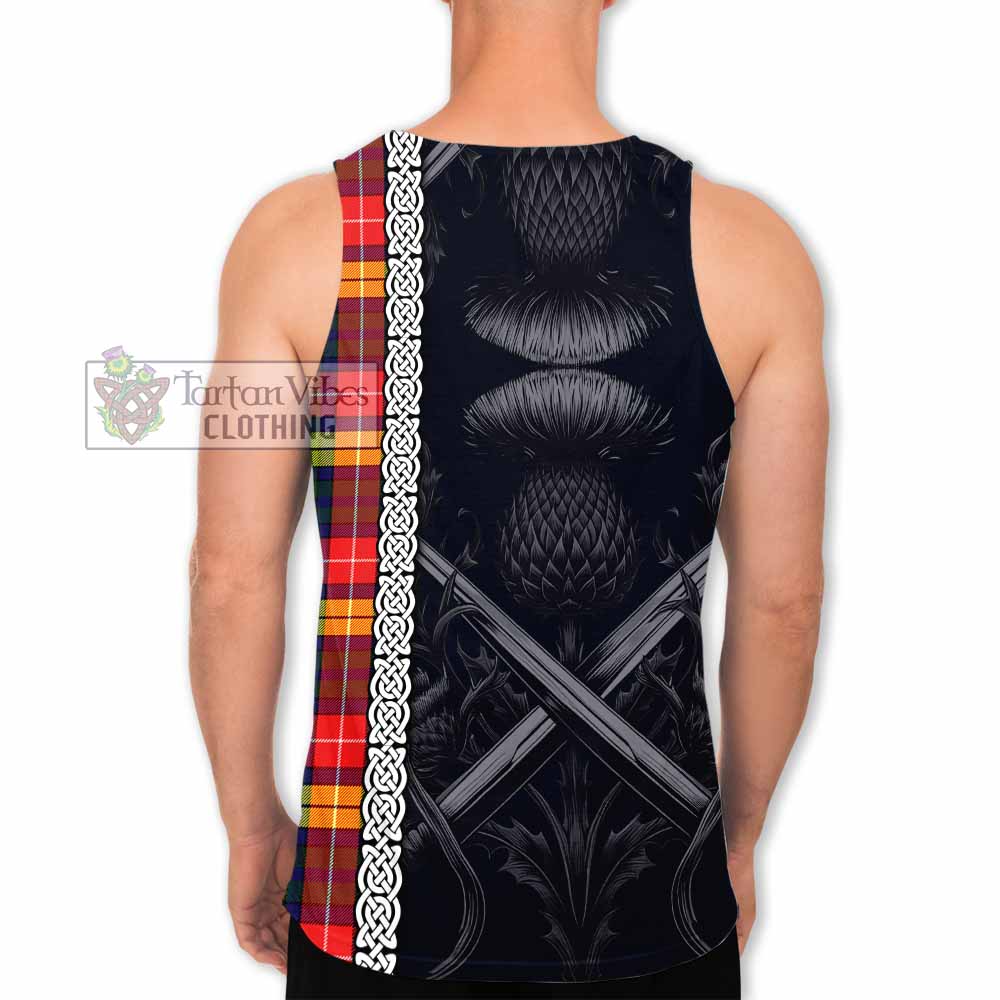 Dewar Tartan Men's Tank Top with Family Crest Cross Sword Thistle Celtic Vibes - Tartan Vibes Clothing