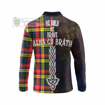 Dewar Tartan Family Crest Long Sleeve Polo Shirt Alba Gu Brath Be Brave Lion Ancient Style