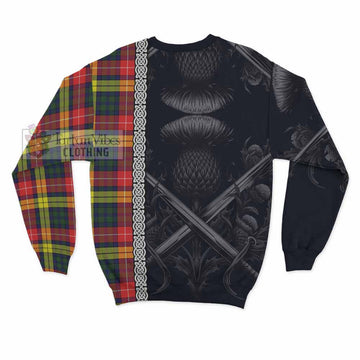 Dewar Tartan Sweatshirt with Family Crest Cross Sword Thistle Celtic Vibes - Tartan Vibes Clothing