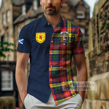 Dewar Tartan Hawaiian Shirt Alba with Scottish Lion Royal Arm Half Style - Tartan Vibes Clothing