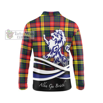 Dewar Tartan Long Sleeve Polo Shirt with Alba Gu Brath Regal Lion Emblem - Tartan Vibes Clothing