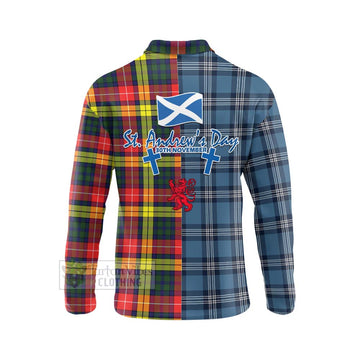 Dewar Tartan Long Sleeve Polo Shirt Happy St. Andrew's Day Half Tartan Style - Tartan Vibes Clothing