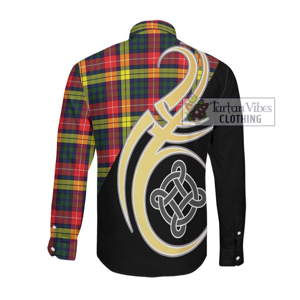 Dewar Tartan Long Sleeve Button Shirt with Family Crest and Celtic Symbol Style Men's Shirt - Tartan Vibes Clothing