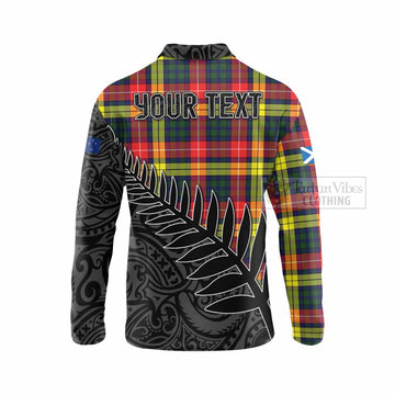 Dewar Crest Tartan Long Sleeve Polo Shirt with New Zealand Silver Fern Half Style - Tartan Vibes Clothing