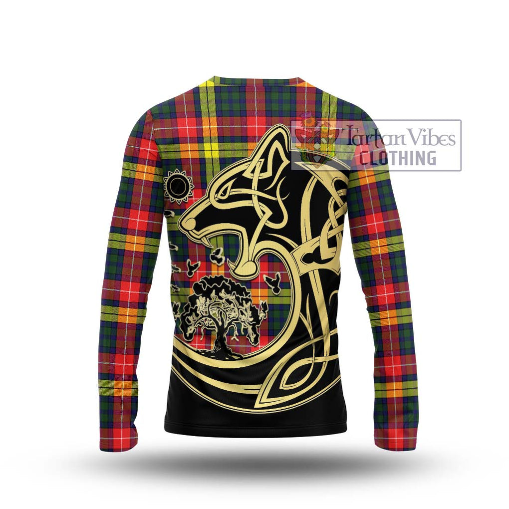 Dewar Tartan Long Sleeve T-Shirt with Family Crest Celtic Wolf Style - Tartan Vibes Clothing