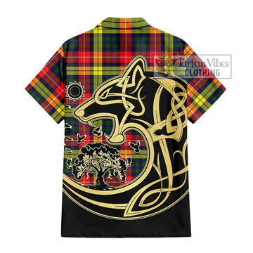 Dewar Tartan Hawaiian Shirt with Family Crest Celtic Wolf Style - Tartan Vibes Clothing